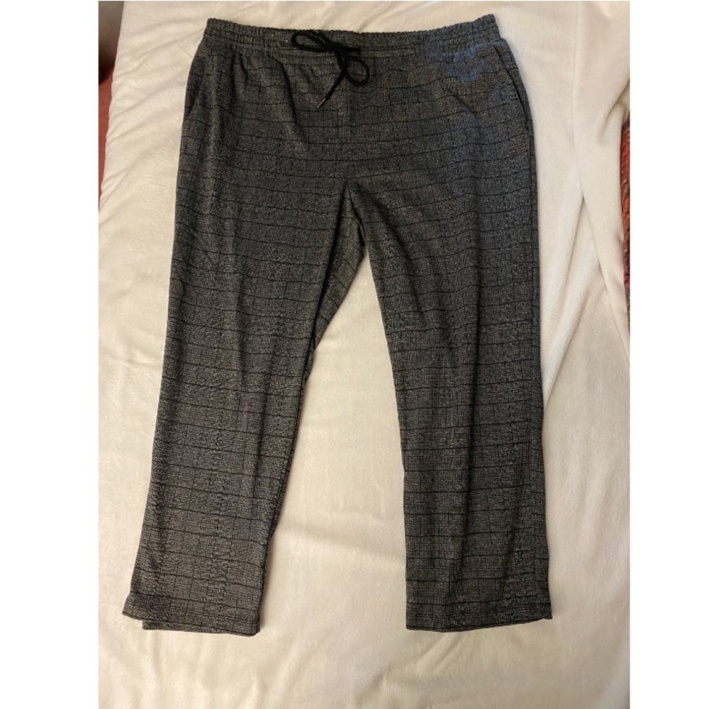 Plaid High-Rise Knit Drawstring Ankle Pull-On Pants - A New Day™ Dark Gray XXL